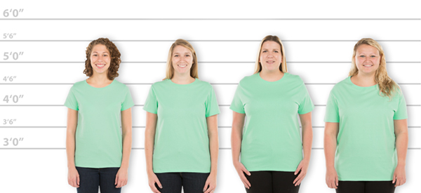 CustomInk.com Sizing Line-Up for Hanes Women's 100% Cotton T-shirt -  Standard Sizes