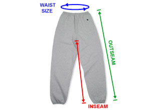 CustomInk Sizing Line-Up for Champion Fleece Sweatpants - Standard Sizes