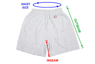 CustomInk Sizing Line-Up for Champion Gym Shorts - Standard Sizes