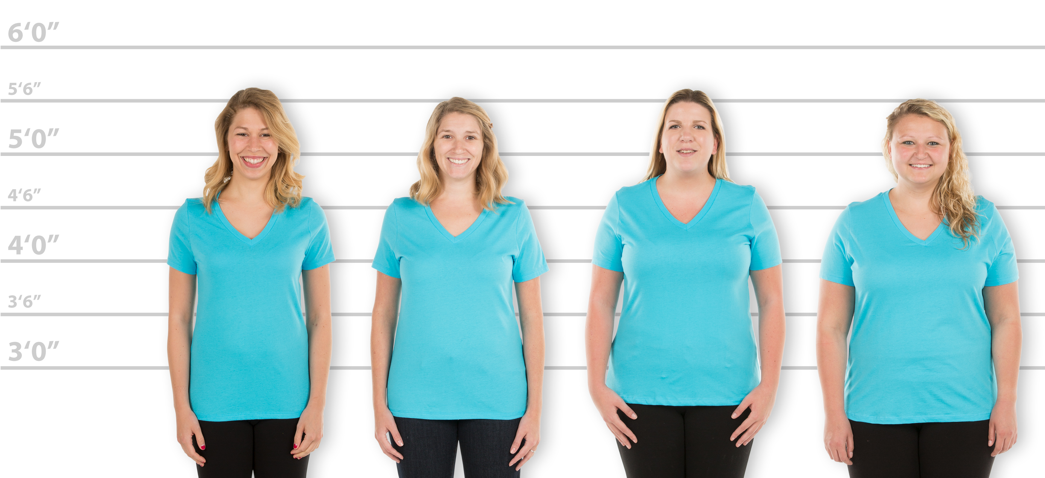 CustomInk.com Sizing Line-Up for Bella Women's V-Neck T-shirt - Standard  Sizes