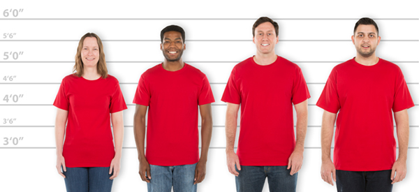 CustomInk.com Sizing Line-Up for Hanes 100% Cotton T-shirt - Standard Sizes