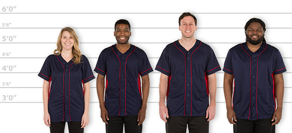 CustomInk.com Sizing Line-Up for Augusta Slugger Full Button Baseball Jersey  - Standard Sizes