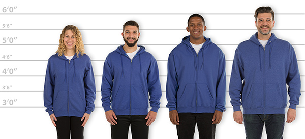 CustomInk.com Sizing Line-Up for Champion 50/50 Eco Zip Hoodie - Standard  Sizes