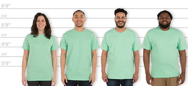 CustomInk.com Sizing Line-Up for Gildan Hammer T-shirt - Standard Sizes