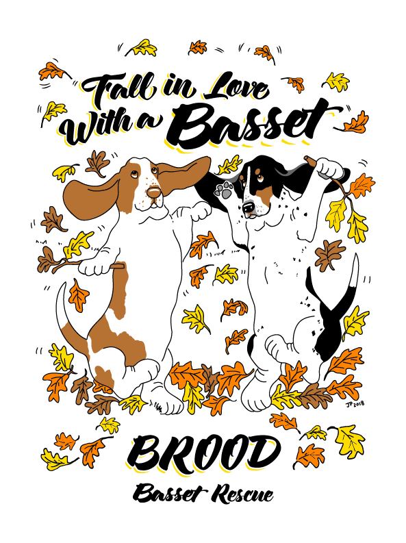 Buy a BROOD "Fall in Love with a Basset" T-shirt shirt design - zoomed