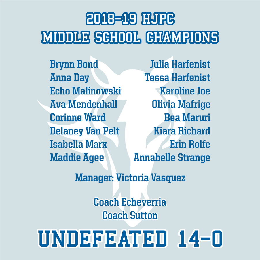 Duchesne Middle School Soccer Undefeated Champions shirt design - zoomed