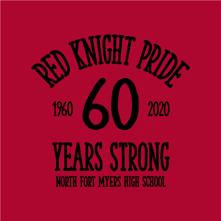 Design 1: Retro One Color "Red Knight Pride! 60 Years Strong!" shirt design - zoomed