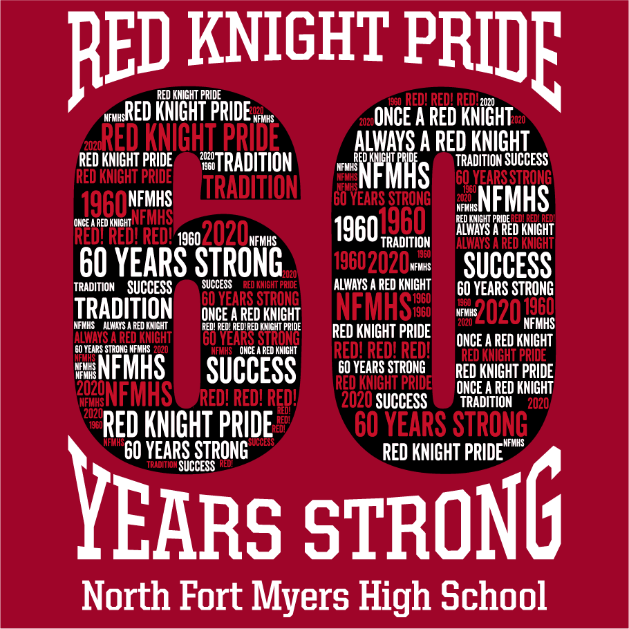 Design 3: Word-Art "Red Knight Pride! 60 Years Strong!" shirt design - zoomed