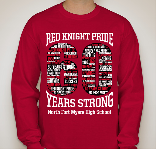 Design 3: Word-Art "Red Knight Pride! 60 Years Strong!" Fundraiser - unisex shirt design - front