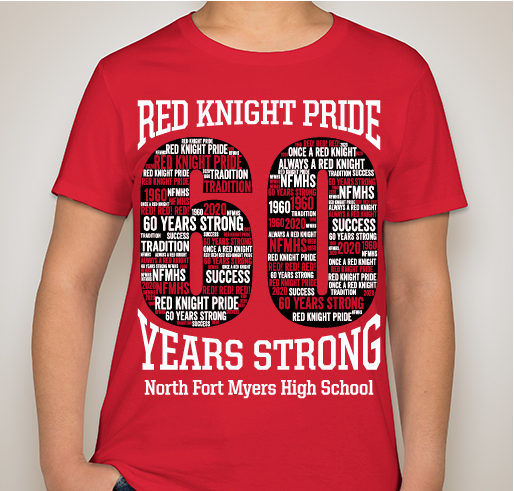 Design 3: Word-Art "Red Knight Pride! 60 Years Strong!" Fundraiser - unisex shirt design - front