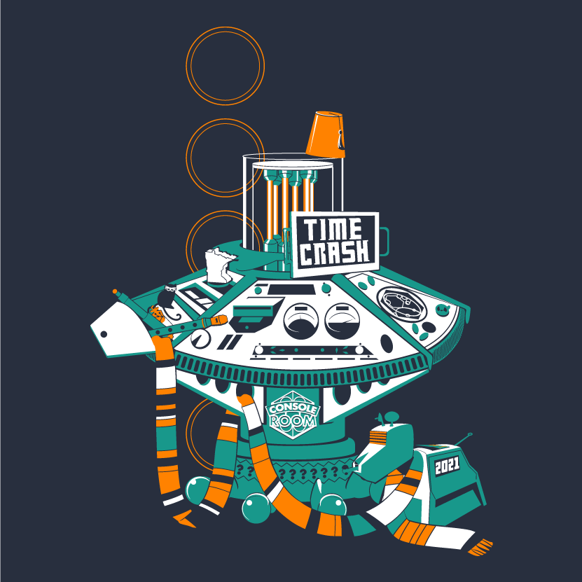 CONsole Room 2021: Time Crash shirt design - zoomed